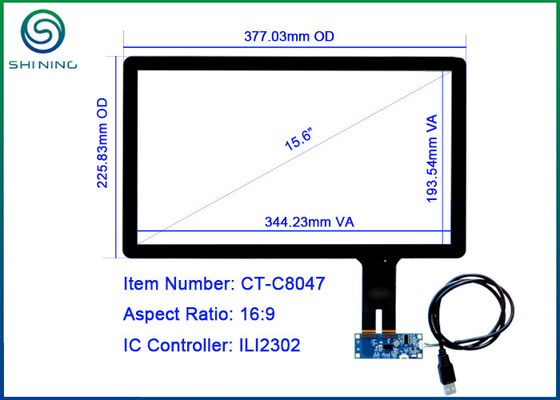 China 15.6&quot; POS Computer Touch Screen With Cover Lens + Sensor ILI2302 IC supplier